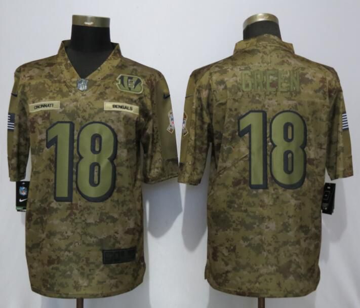 Men Cincinnati Bengals #18 Green Nike Camo Salute to Service Limited NFL Jerseys